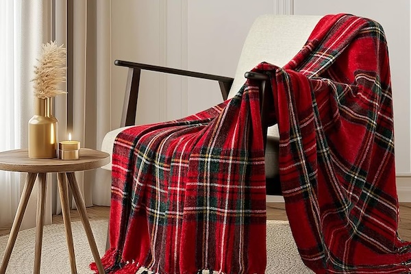 EverGrace Stewart Red Christmas Plaid Throw Blanket