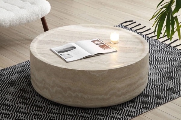 Gracie Oaks Vozelle Marble Round Coffee Table